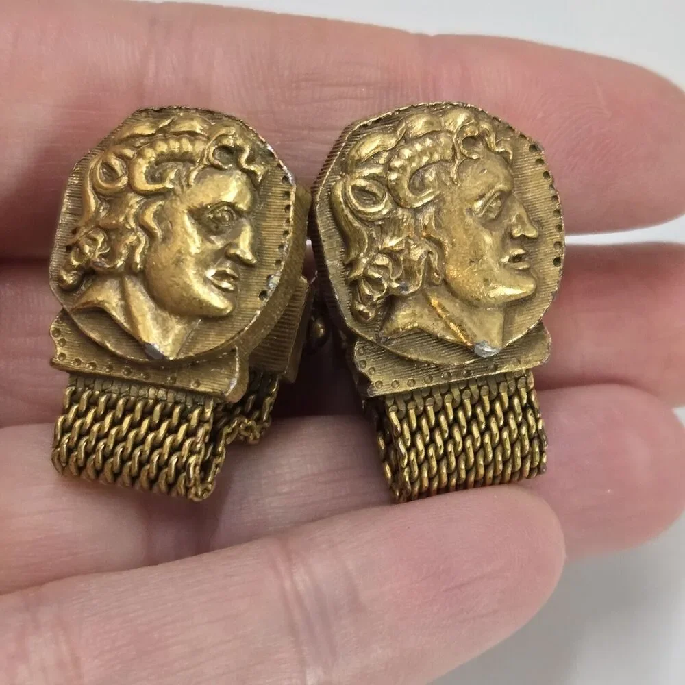 Vintage 1960'S Julius Caesar Gold Tone Bold Unique Meshwrap Swank Cufflinks